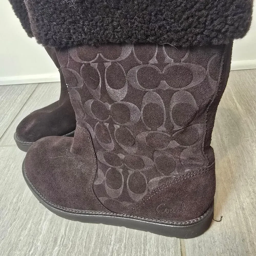 Coach Kally Winter Boots Brown Suede & Shearling Uppers Size 7.5
